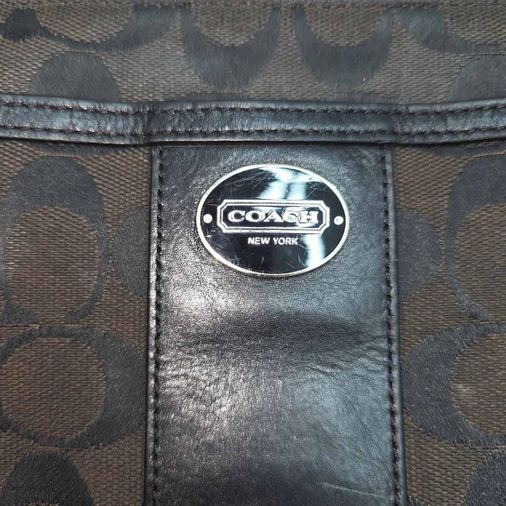 Coach Signature C Black Jacquard Leather Trim Crossbody Bag Messenger